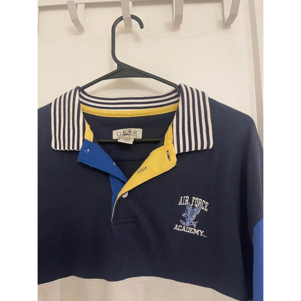 Vintage 90s Air Force Color Block‎ Men's Polo Retro Classic Military